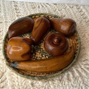 Vintage Six (6) Piece Set of Wooden Hand Carved Fruit Decor
